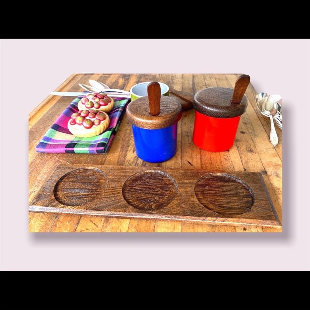 Mid Century Serving Condiment Caddy & Tray Set